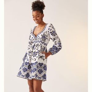 Anthropologie Sweetheart Embroidered Mini Dress 12 petite
